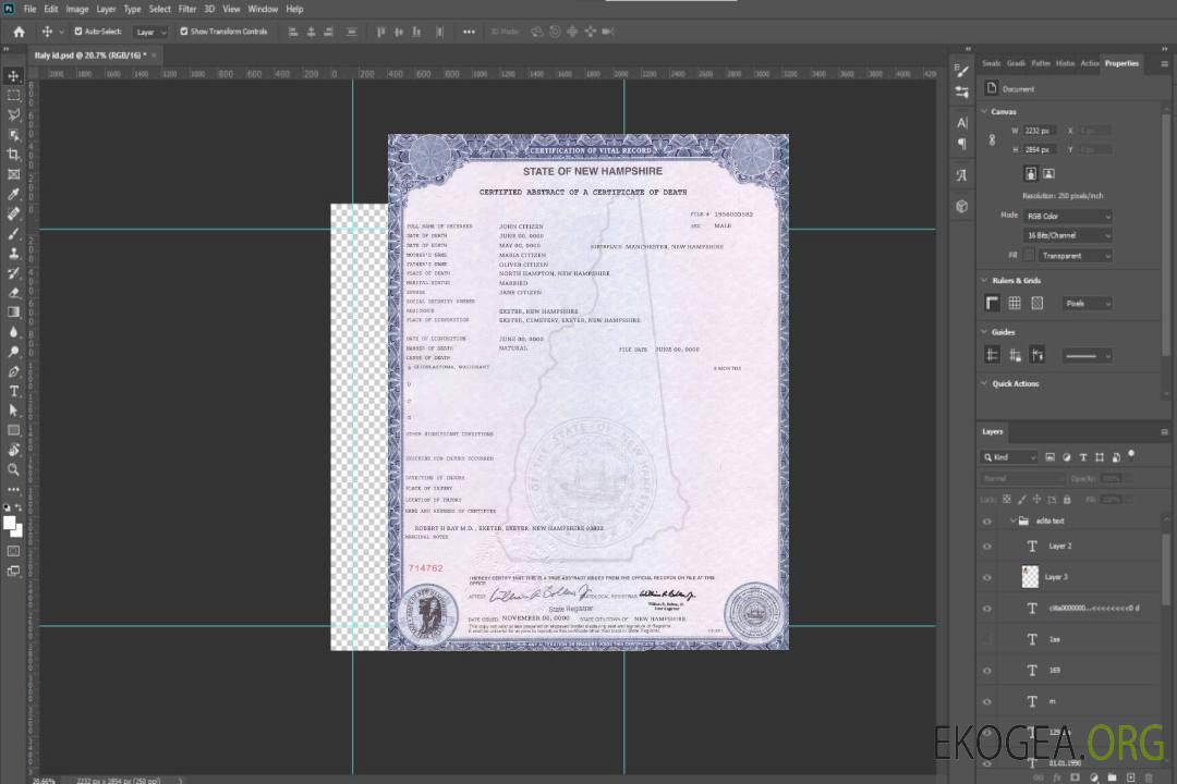 Modèle de certificat de décès de l'État du New Hampshire aux États-Unis au format PSD template Modèle de certificat de décès de l'État du New Hampshire aux États-Unis au format PSD template